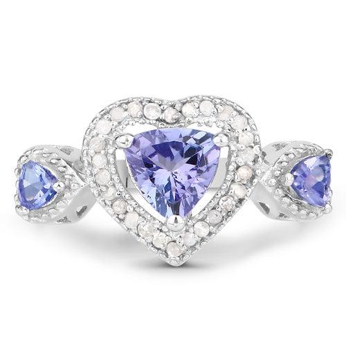 1.09 Carat Genuine Tanzanite and White Diamond .925 Sterling Silver Ring Bids.com