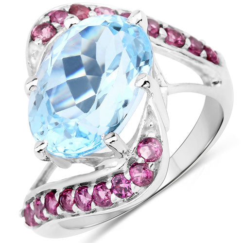 8.40 Carat Genuine Blue Topaz and Rhodolite .925 Sterling Silver Ring Bids.com