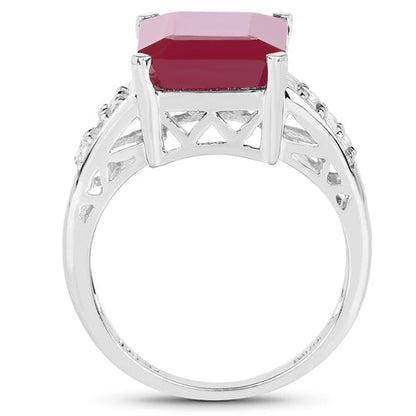 7.26 Carat Glass Filled Ruby and White Topaz .925 Sterling Silver Ring Bids.com
