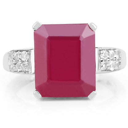 7.26 Carat Glass Filled Ruby and White Topaz .925 Sterling Silver Ring Bids.com