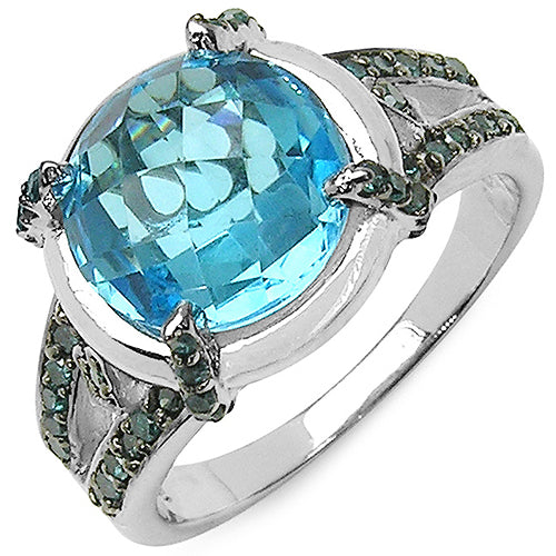 5.43 Carat Genuine Swiss Blue Topaz & Blue Diamond .925 Sterling Silver Ring Bids.com
