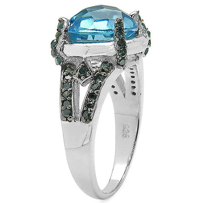 5.43 Carat Genuine Swiss Blue Topaz & Blue Diamond .925 Sterling Silver Ring Bids.com