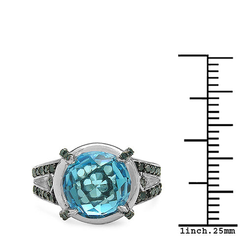 5.43 Carat Genuine Swiss Blue Topaz & Blue Diamond .925 Sterling Silver Ring Bids.com