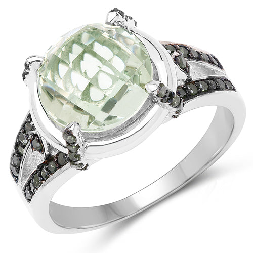 4.06 Carat Genuine Green Amethyst, Green Diamond & White Diamond .925 Sterling Silver Ring Bids.com