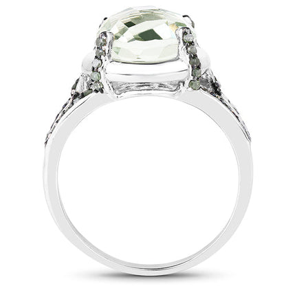 4.06 Carat Genuine Green Amethyst, Green Diamond & White Diamond .925 Sterling Silver Ring Bids.com