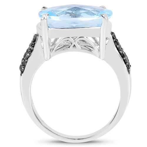 3.96 Carat Genuine Baby Swiss Blue Topaz and Black Diamond .925 Sterling Silver Ring Bids.com