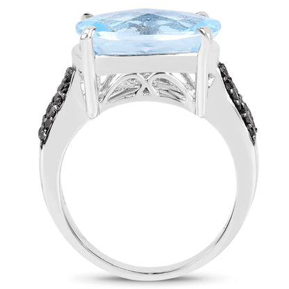 3.96 Carat Genuine Baby Swiss Blue Topaz and Black Diamond .925 Sterling Silver Ring Bids.com