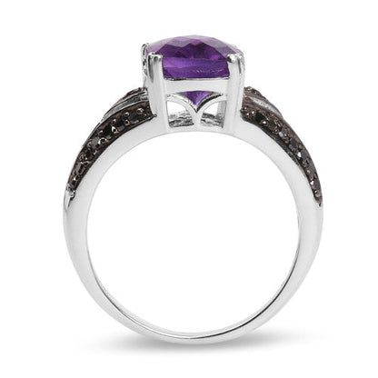 2.87 Carat Genuine Amethyst and Black Diamond .925 Sterling Silver Ring Bids.com