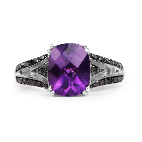 2.87 Carat Genuine Amethyst and Black Diamond .925 Sterling Silver Ring Bids.com