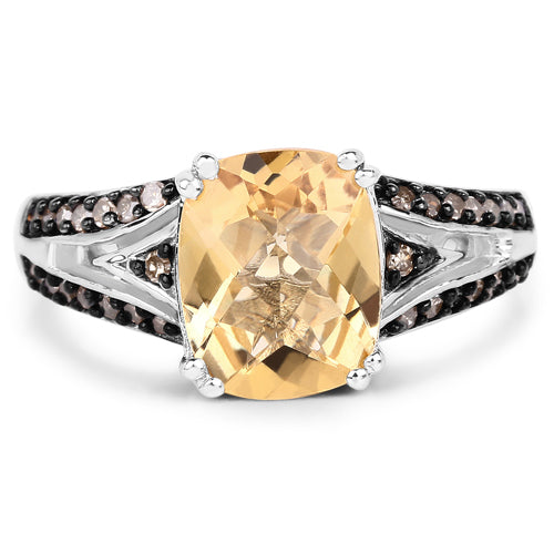 2.79 Carat Genuine Citrine, Champagne Diamond & White Diamond .925 Sterling Silver Ring Bids.com