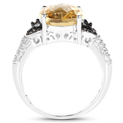 4.65 Carat Genuine Citrine, Champagne Diamond & White Diamond .925 Sterling Silver Ring Bids.com