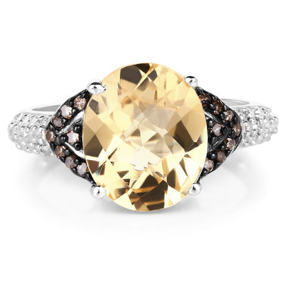 4.65 Carat Genuine Citrine, Champagne Diamond & White Diamond .925 Sterling Silver Ring Bids.com