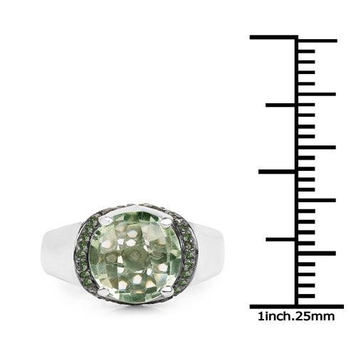 3.95 Carat Genuine Green Amethyst and Green Diamond .925 Sterling Silver Ring Bids.com