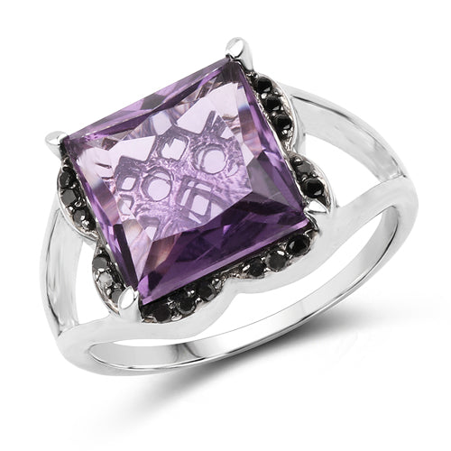 4.58 Carat Genuine Amethyst & Black Diamond .925 Sterling Silver Ring Bids.com