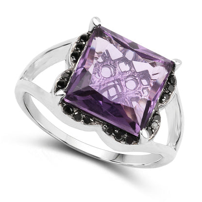 4.58 Carat Genuine Amethyst & Black Diamond .925 Sterling Silver Ring Bids.com