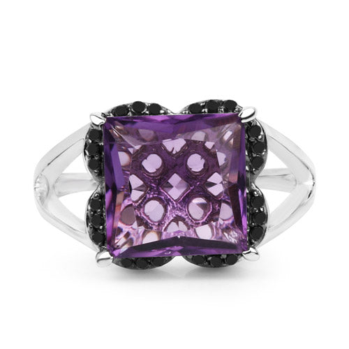 4.58 Carat Genuine Amethyst & Black Diamond .925 Sterling Silver Ring Bids.com