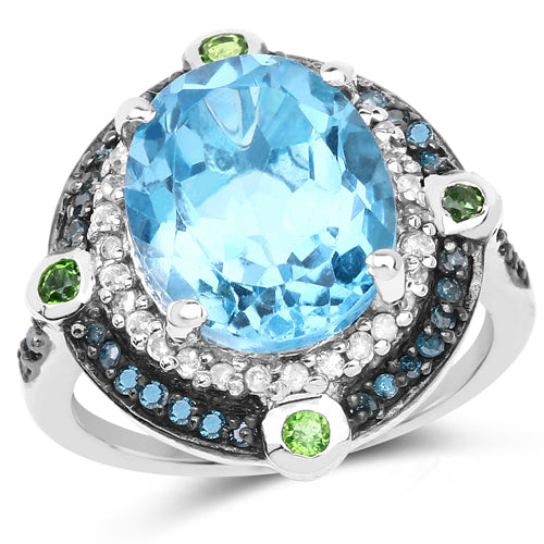 5.84 Carat Genuine Multi Stones .925 Sterling Silver Ring Bids.com