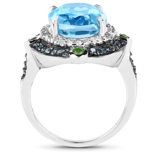 5.84 Carat Genuine Multi Stones .925 Sterling Silver Ring Bids.com