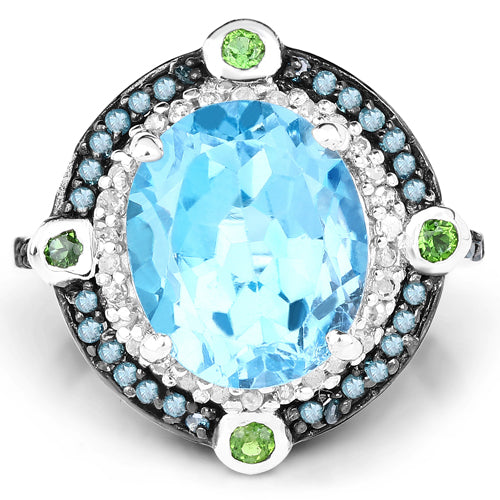 5.84 Carat Genuine Multi Stones .925 Sterling Silver Ring Bids.com