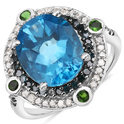 5.84 Carat Genuine Multi Stones .925 Sterling Silver Ring Bids.com