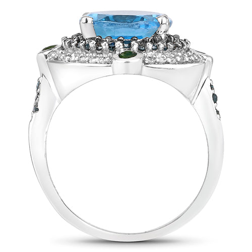 5.84 Carat Genuine Multi Stones .925 Sterling Silver Ring Bids.com