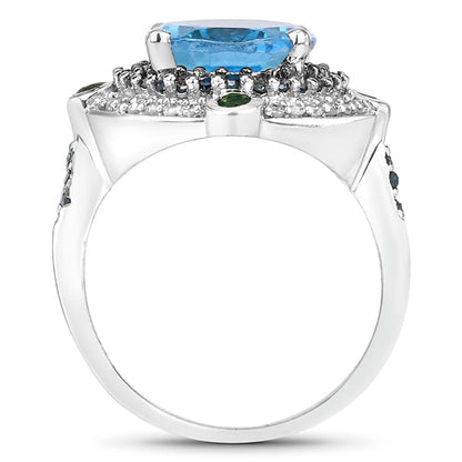 5.84 Carat Genuine Multi Stones .925 Sterling Silver Ring Bids.com
