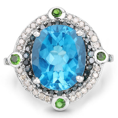 5.84 Carat Genuine Multi Stones .925 Sterling Silver Ring Bids.com