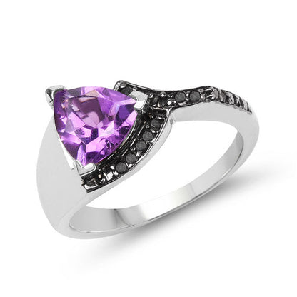1.55 Carat Genuine Amethyst and Black Diamond .925 Sterling Silver Ring Bids.com