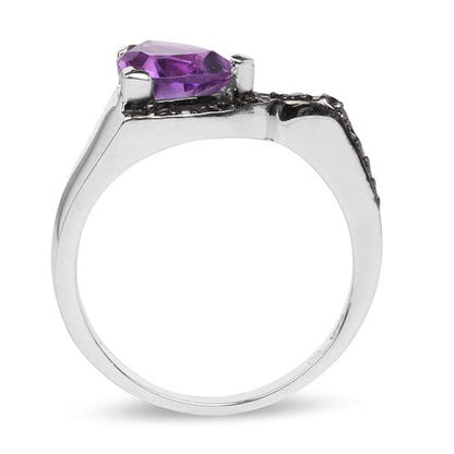1.55 Carat Genuine Amethyst and Black Diamond .925 Sterling Silver Ring Bids.com