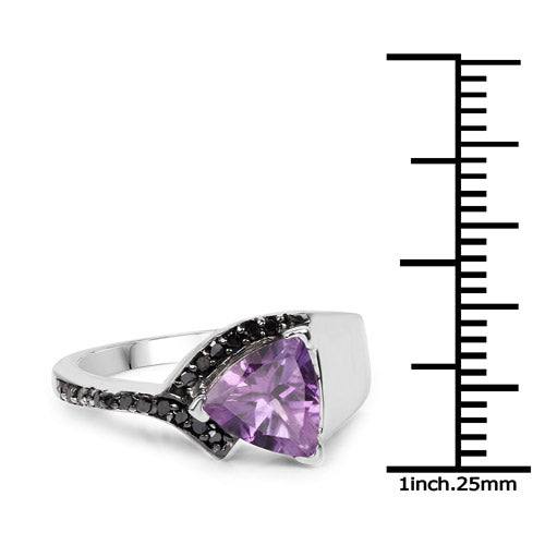 1.55 Carat Genuine Amethyst and Black Diamond .925 Sterling Silver Ring Bids.com