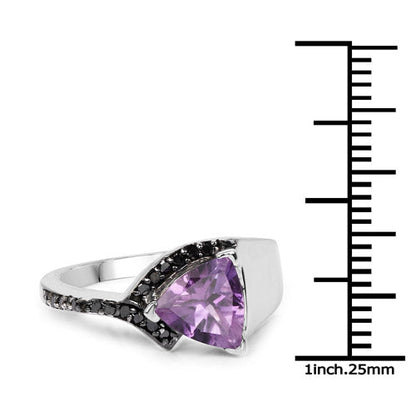 1.55 Carat Genuine Amethyst and Black Diamond .925 Sterling Silver Ring Bids.com