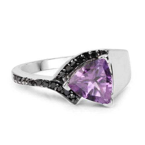 1.55 Carat Genuine Amethyst and Black Diamond .925 Sterling Silver Ring Bids.com