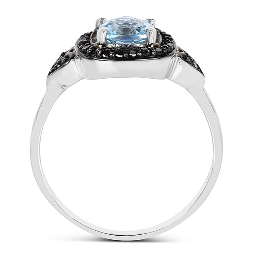 1.19 Carat Genuine Swiss Blue Topaz & Black Diamond .925 Sterling Silver Ring Bids.com