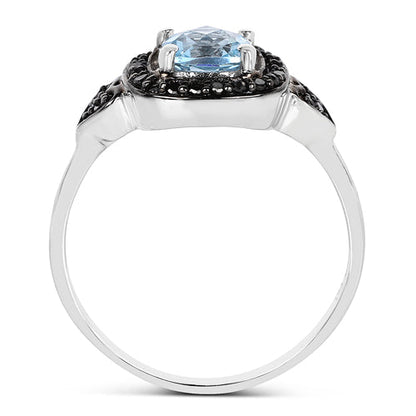 1.19 Carat Genuine Swiss Blue Topaz & Black Diamond .925 Sterling Silver Ring Bids.com
