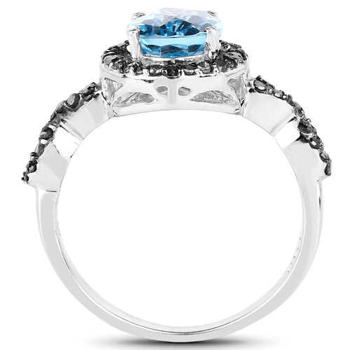 2.92 Carat Genuine Blue Topaz, Black Diamond & White Diamond .925 Sterling Silver Ring Bids.com