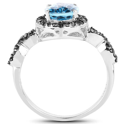 2.92 Carat Genuine Blue Topaz, Black Diamond & White Diamond .925 Sterling Silver Ring Bids.com