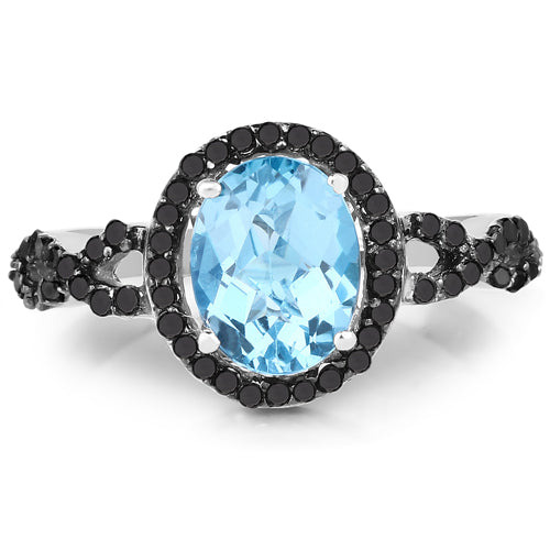 2.92 Carat Genuine Blue Topaz, Black Diamond & White Diamond .925 Sterling Silver Ring Bids.com