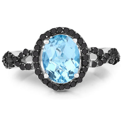 2.92 Carat Genuine Blue Topaz, Black Diamond & White Diamond .925 Sterling Silver Ring Bids.com