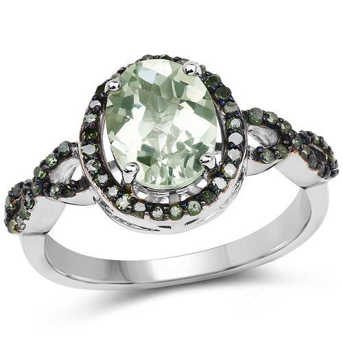 2.09 Carat Genuine Green Amethyst & Green Diamond .925 Sterling Silver Ring Bids.com