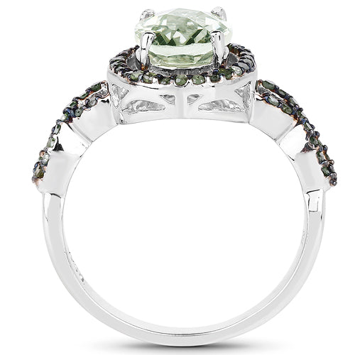 2.09 Carat Genuine Green Amethyst & Green Diamond .925 Sterling Silver Ring Bids.com
