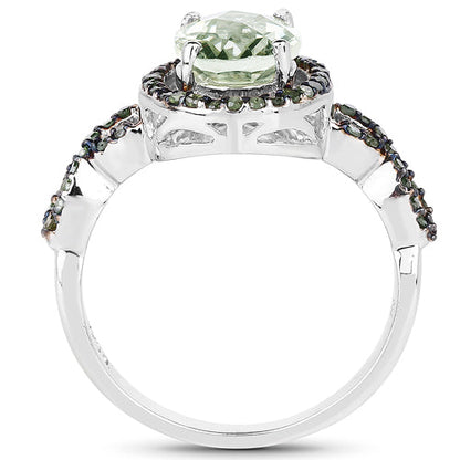 2.09 Carat Genuine Green Amethyst & Green Diamond .925 Sterling Silver Ring Bids.com