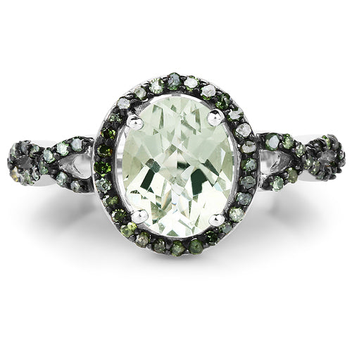 2.09 Carat Genuine Green Amethyst & Green Diamond .925 Sterling Silver Ring Bids.com