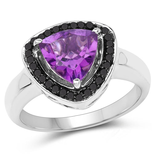 1.56 Carat Genuine Amethyst and Black Diamond .925 Sterling Silver Ring Bids.com