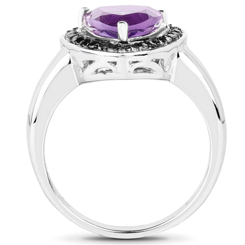 1.56 Carat Genuine Amethyst and Black Diamond .925 Sterling Silver Ring Bids.com