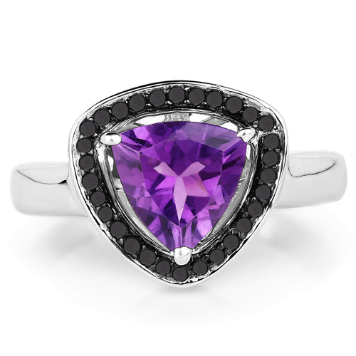 1.56 Carat Genuine Amethyst and Black Diamond .925 Sterling Silver Ring Bids.com