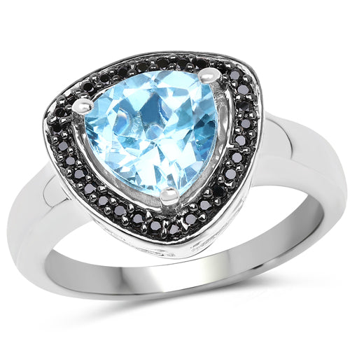 2.06 Carat Genuine Baby Swiss Blue Topaz and Black Diamond .925 Sterling Silver Ring Bids.com
