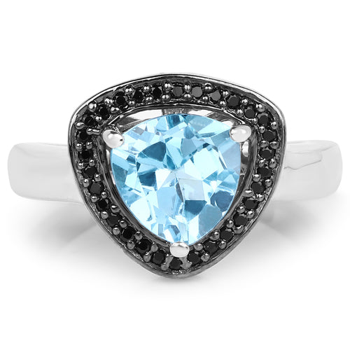 2.06 Carat Genuine Baby Swiss Blue Topaz and Black Diamond .925 Sterling Silver Ring Bids.com