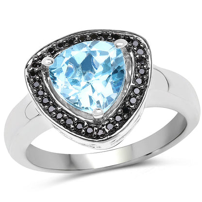 2.06 Carat Genuine Swiss Blue Topaz and Black Diamond .925 Sterling Silver Ring Bids.com