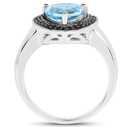 2.06 Carat Genuine Swiss Blue Topaz and Black Diamond .925 Sterling Silver Ring Bids.com