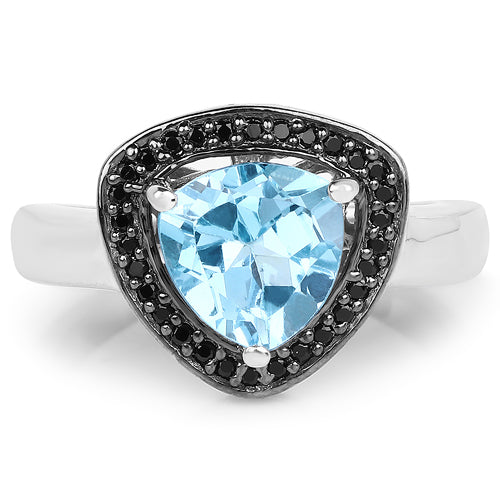 2.06 Carat Genuine Swiss Blue Topaz and Black Diamond .925 Sterling Silver Ring Bids.com